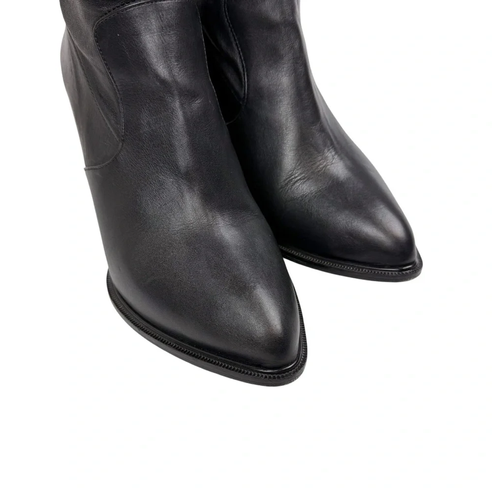 Robert Clergerie Black Leather Over the Knee‎ Thigh High Wedge Boots Point Toe 7